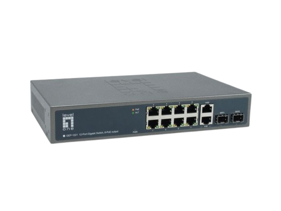 12-Port-Gigabit Switch, 8-PoE output, 2 x Gigabit RJ45,150W PoE Power Budget